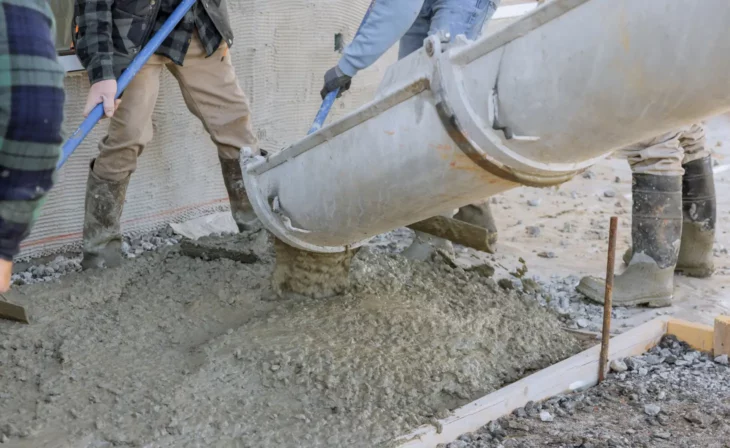 Coulage d'une dalle en béton par camion toupie