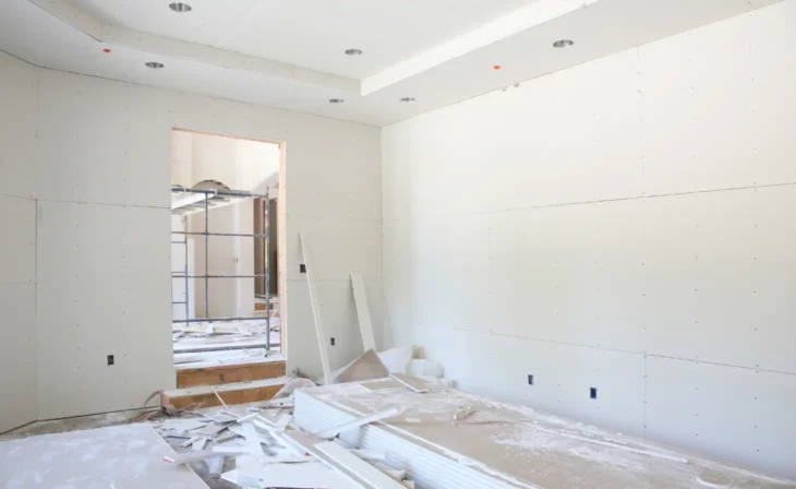Faux plafond moderne avec spots intégrés et corniche avant finitions