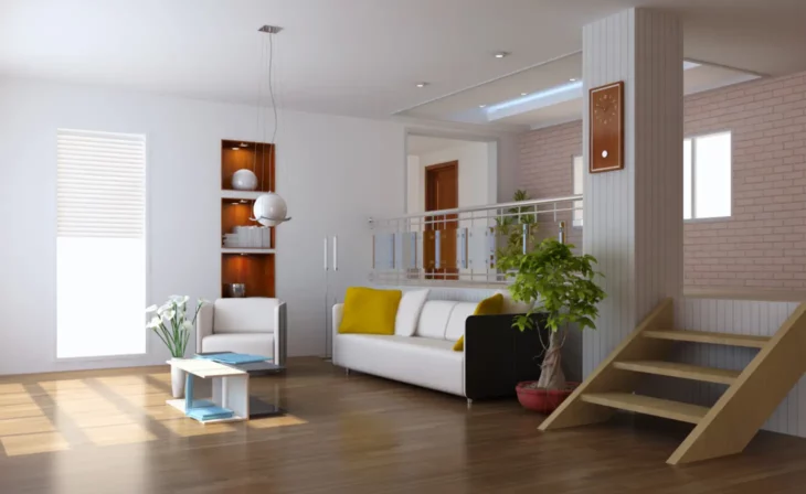 Faux plafond neuf avec spots encastrés dans un salon
