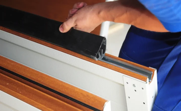 Installation d'un joint d'isolation sur une porte de garage sectionnelle