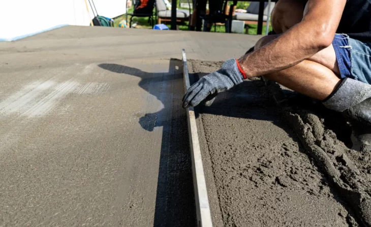 Nivellement d'une dalle en béton à la règle de maçon