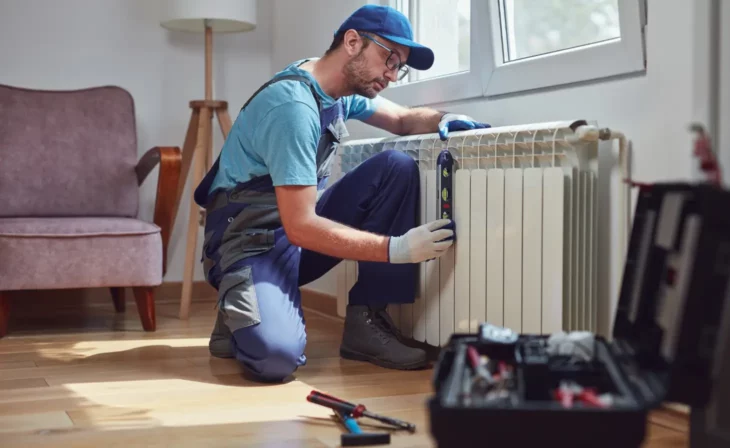 Pose de radiateur lors d'une rénovation de plomberie
