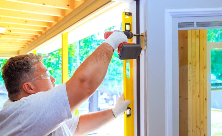 Réglage d'aplomb et de niveau lors de la pose d'une porte d'entrée