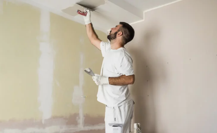 Réparation d'un plafond avant peinture