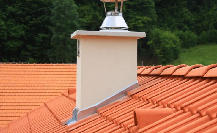 Solin neuf autour d'une cheminée pour l'étanchéité d'une toiture en tuiles